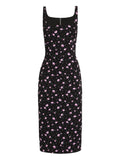 Dolce Gabbana Floral Print Midi Dress — Black — Size XS — Front View