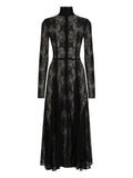 Dolce Gabbana Lace High Neck Midi Dress — Black — Size XS — Front View