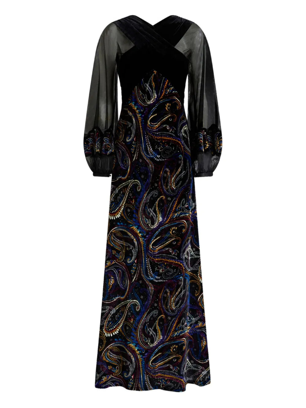 Etro Wide Puff Sleeves Maxi Dress — Black — Size XS — Front View