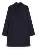 Jil Sander Pointed Collar Wool Gabardine Mini Dress — Blue — Size M — Front View