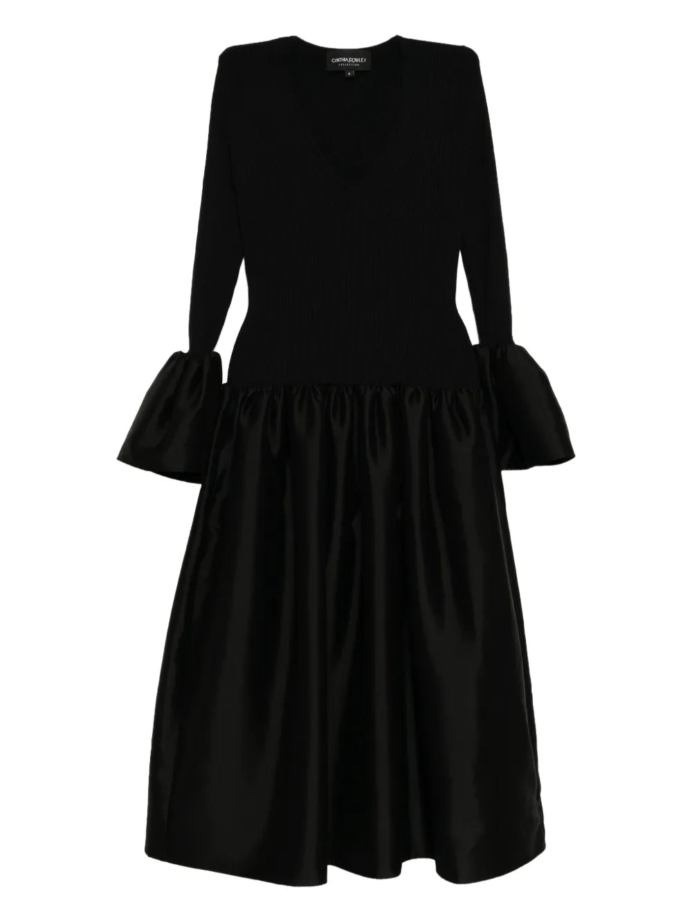 Cynthia Rowley Flared Sleeves Dress — Black/ Red — Size S — Front View