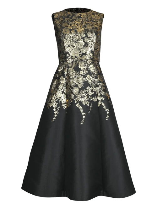 Adam Lippes Eloise Floral Embellished Midi Dress — Black/ Red — Size XS — Front View