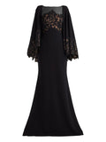 Tadashi Shoji Cape Lace Maxi Dress — Black — Size XS — Front View