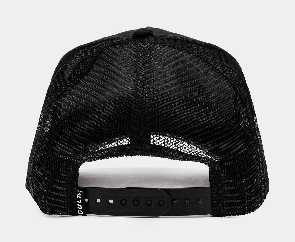 Exclusive May The Bridges Burn Trucker Mens Hat (Black/White) — OS — Side View