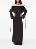 Nina Ricci Ruffled Bow Silk Maxi Dress — Black — Size XS — Front View