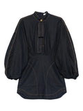 Zimmermann Bishop Sleeve Denim Mini Dress — Blue — Size XXS — Front View