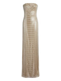 Ralph Lauren Collection Strapless Chevron Pattern Maxi Dress — Beige — Size XS — Front View