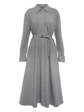 Norma Kamali Long Sleeve Belted Midi Dress — Grey — Size XS — Front View