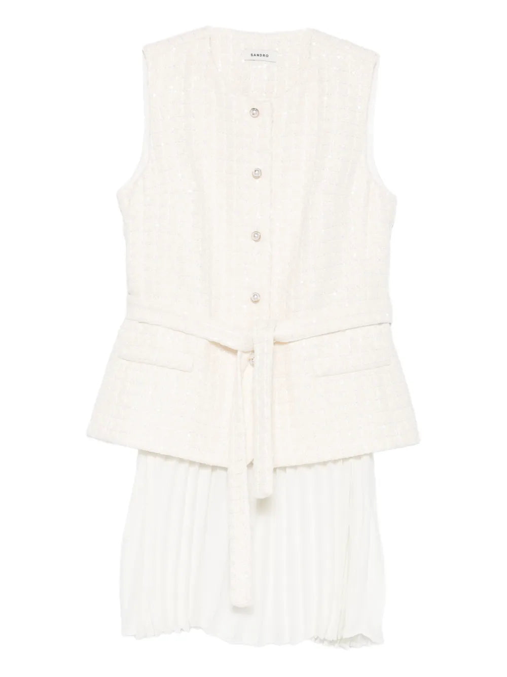 Sandro Sequin Embellished Pleated Mini Dress — White — Size S — Front View