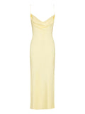 Balmain Cowl Neck Satin Dress — Yellow — Size XS — Front View