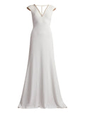 Tadashi Shoji Marcellina Beaded V Neck Maxi Dress — Ivory — Size XS — Front View