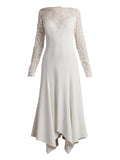 Tadashi Shoji Marzia Illusion Lace Long Sleeve Dress — Ivory — Size M — Front View
