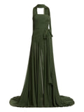 Elie Saab Ruched Tie Maxi Dress — Green — Size XS — Front View