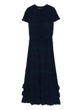 Maje Short Sleeve Knitted Midi Dress — Navy — Size S — Front View