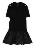 Maje Bubble Hem Short Sleeve Mini Dress — Black — Size S — Front View