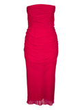 Carolina Herrera Strapless Draped Midi Dress — Red — Size XXS — Front View