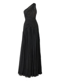 Carolina Herrera Gathered One Shoulder Gown — Black/ Red — Size XS — Front View