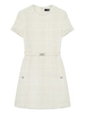 Versace Check Pattern Cotton Mini Dress — White — Size XS — Front View