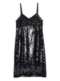 Prada Sequinned Lace Trim Velvet Midi Dress — Black — Size XS — Front View