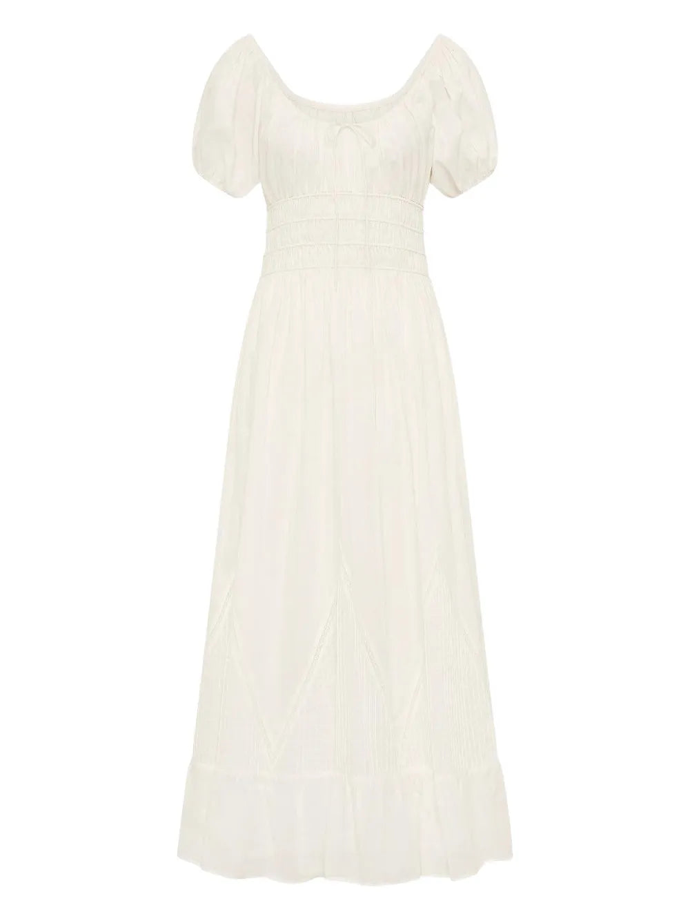 Faithfull The Brand Sunniva Puffed Sleeve Midi Dress — White/ Red — Size XS — Front View