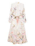 Zimmermann Rebellion Button Floral Print Midi Dress — Ivory — Size XS — Front View