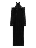 Axel 113 Raven Lace Long Sleeve Maxi Dress — Black — Size XS — Front View