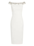 Jenny Packham Valorie Off Shoulder Midi Dress — White — Size S — Front View