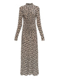 Ulla Johnson Ida Long Sleeve Ruched Turtleneck Maxi Dress — Beige/ Red — Size XS — Front View