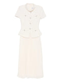 Self Portrait Panelled Midi Dress — White/ Cream — Size L — Front View