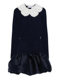 Self Portrait Scalloped Collar Pocket Mini Dress — Blue/ Navy — Size XS — Front View