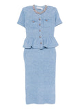 Self Portrait Peplum Knitted Midi Resses — Blue — Size XS — Front View