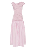 Self Portrait Draped Gathered Midi Dress — Red/ Pink — Size XS — Front View
