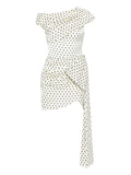 Self Portrait Polka Dot Draped Mini Dress — Cream — Size XS — Front View
