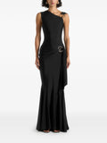 Maniere De Voir Rania Draped Gown — Black/ Red — Size XS — Front View
