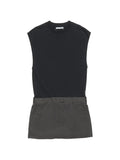 Acne Studios Cotton Panelled Mini Dress — Black/ Grey/ Silver — Size XS — Front View