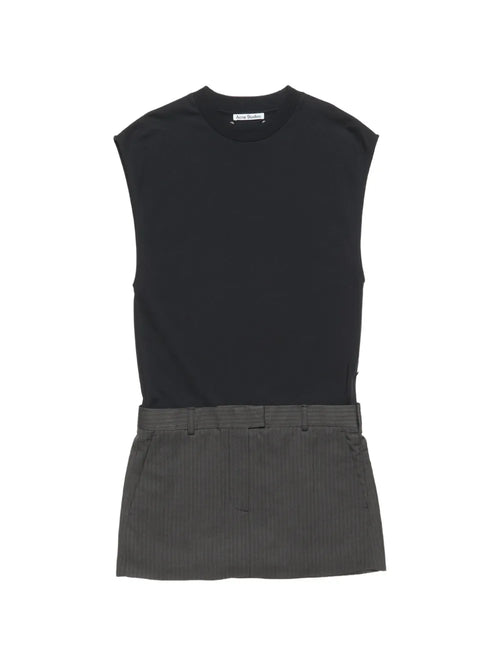 Acne Studios Cotton Panelled Mini Dress — Black/ Grey/ Silver — Size XS — Front View