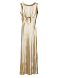 Miu Miu Scoop Back Satin Effect Maxi Dress — Beige/ Red — Size XS — Front View