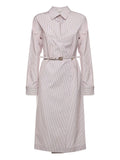 Fendi Striped Belted Midi Dress — Beige — Size M — Front View