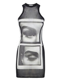 Jean Paul Gaultier Face Print Mini Dress — Black/ White — Size XS — Front View
