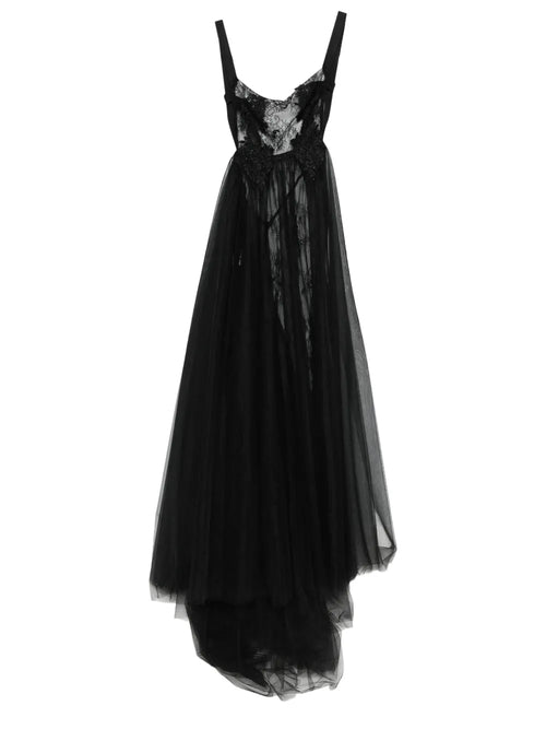 Alchemy Floral Lace Maxi Dress — Black/ Red — Size XS — Front View