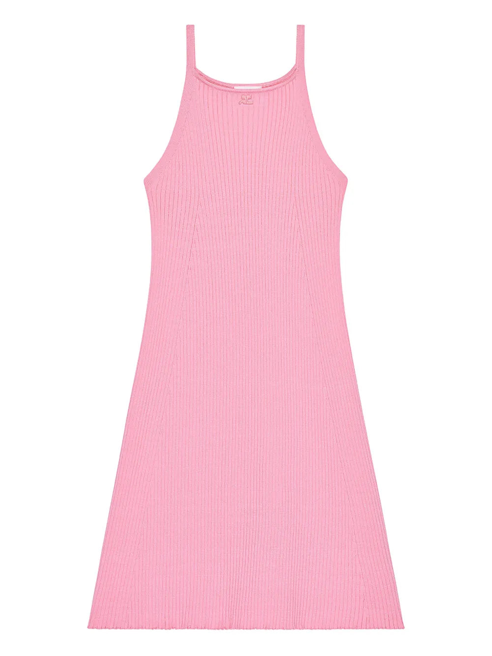 Courreges Ribbed Knit A Line Mini Dress — Pink — Size XXS — Front View