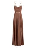 Elisabetta Franchi Sweetheart Neckline Pleated Gown — Dark Brown/ Brown — Size XS — Front View