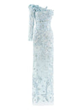 Saiid Kobeisy One Shoulder Embroidered Maxi Dress — Blue/ Red — Size XS — Front View