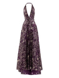 Saiid Kobeisy Embroidered Maxi Dress — Red/ Purple — Size XS — Front View