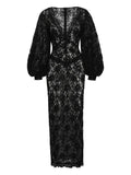 Nissa Sequin Lace Midi Dress — Black — Size S — Front View