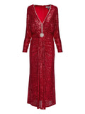 Nissa Embellished Sequined Maxi Dress — Red — Size XS — Front View
