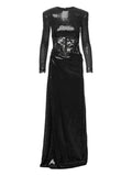 Nissa Sequin Lace Maxi Dress — Black/ Red — Size XS — Front View