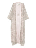 Reem Al Dhaheri Embroidered Cape Kaftan Set — Beige/ Tan/ Red — Size S — Front View