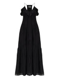 Marant Etoile Ruffled V Neck Dress — Black/ Red — Size XS — Front View