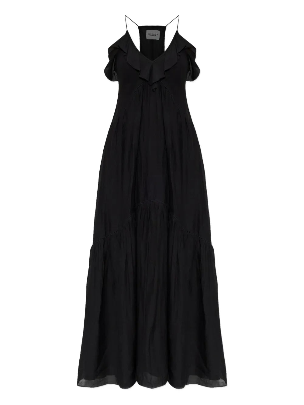 Marant Etoile Ruffled V Neck Dress — Black/ Red — Size XS — Front View